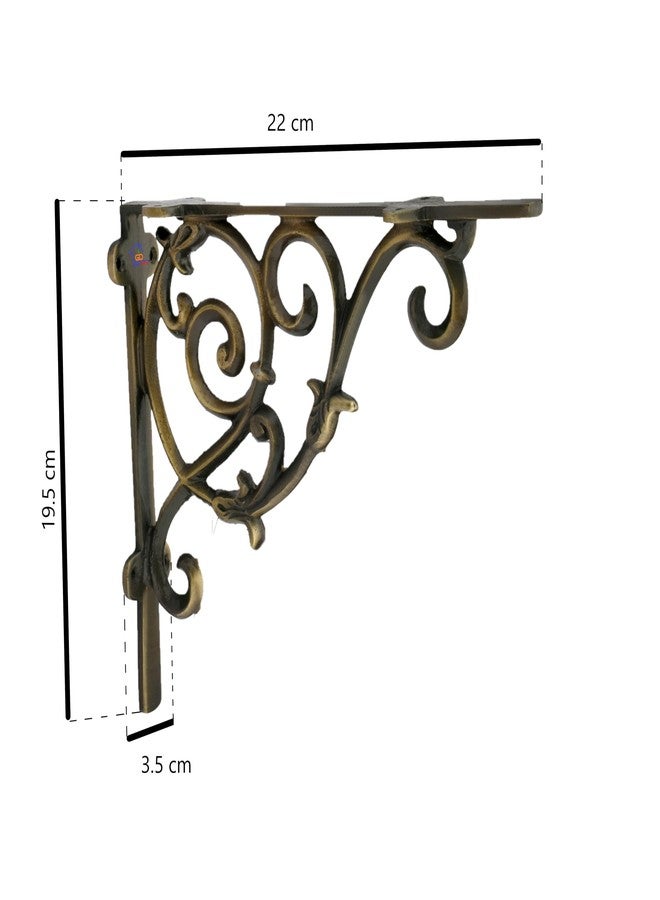 GHAR DWAR Metal Handcrafted Shelf Bracket for The Floating Shelves L Angle Decorative L Shaped Corner Brace Joint Heavy Duty Wall Mounted Shelf Support Corner Brace Holder (Pack of 2, Brass Antiq) - Image 3